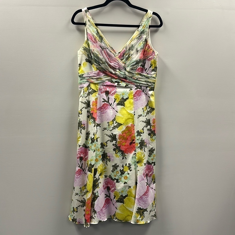 RICKIE FREEMAN for TERI JON Sleeveless Floral Cotton Dress Sz 10 Resort Wedding